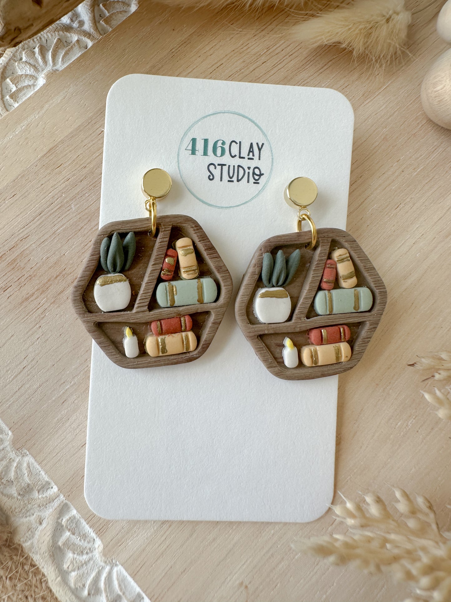 Cozy Bookshelf Dangle Earrings