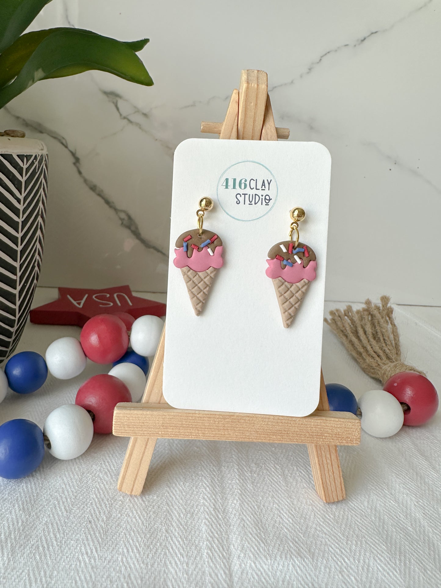 Ice Cream Cone Dangle Earrings (two flavors)