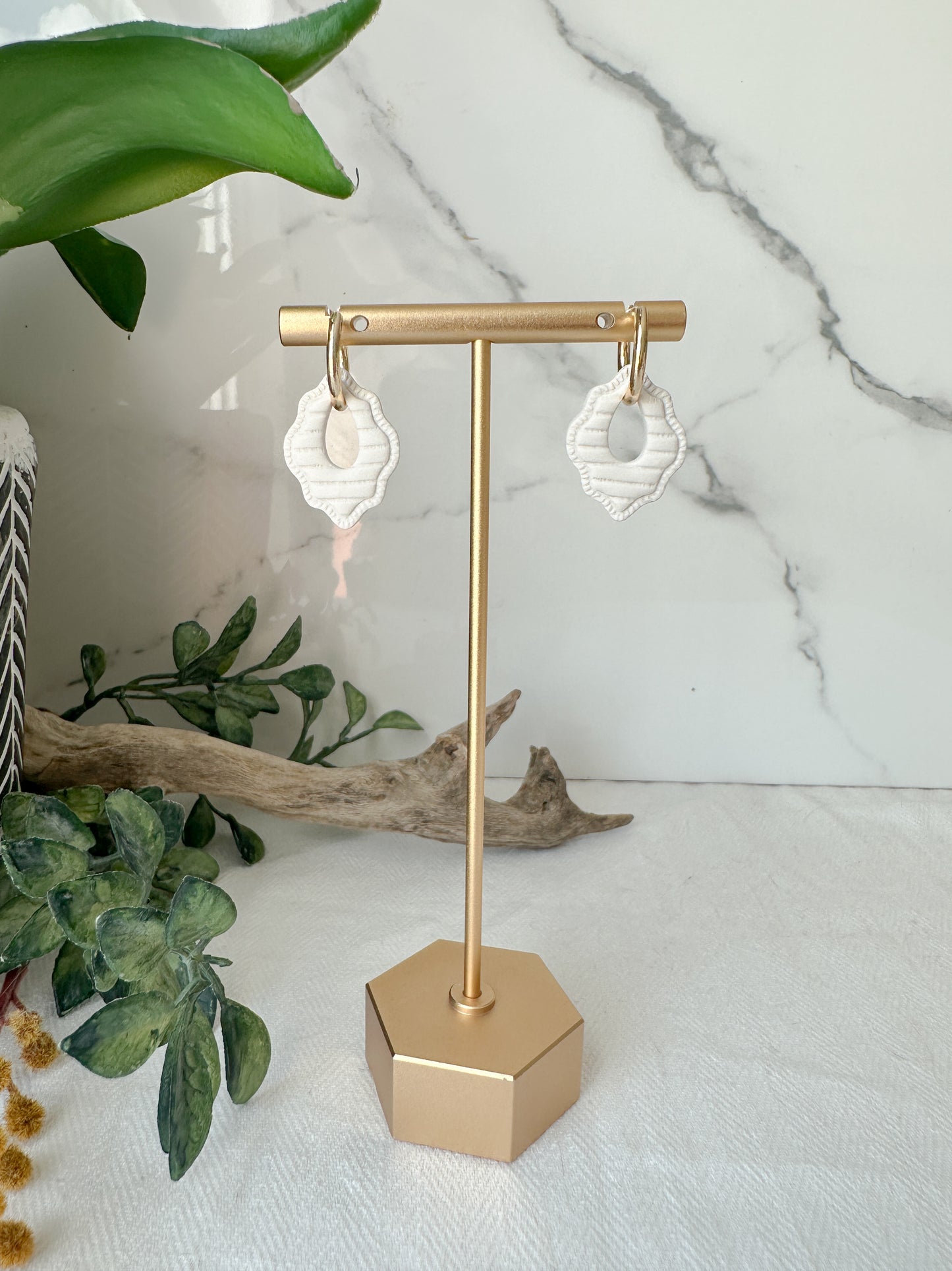 Neutral Dainty Charm Hoop Earrings
