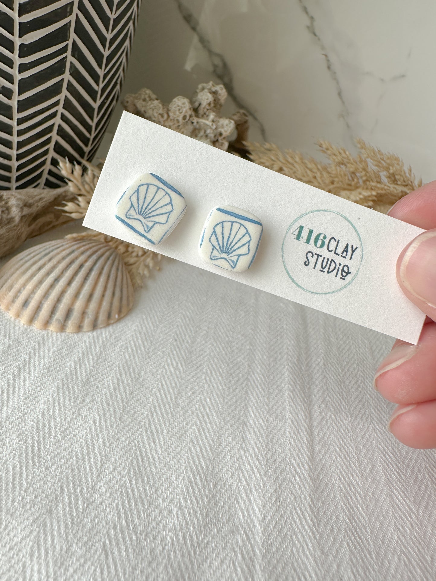 Blue and White Costal Stud Earrings