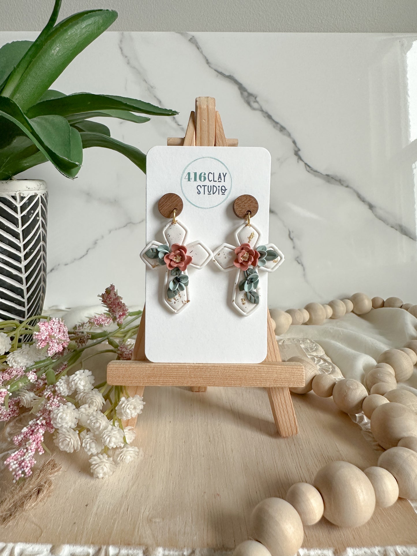 Blooming Faith Cross Earrings