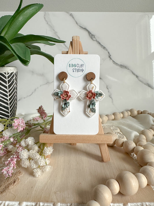 Blooming Faith Cross Earrings