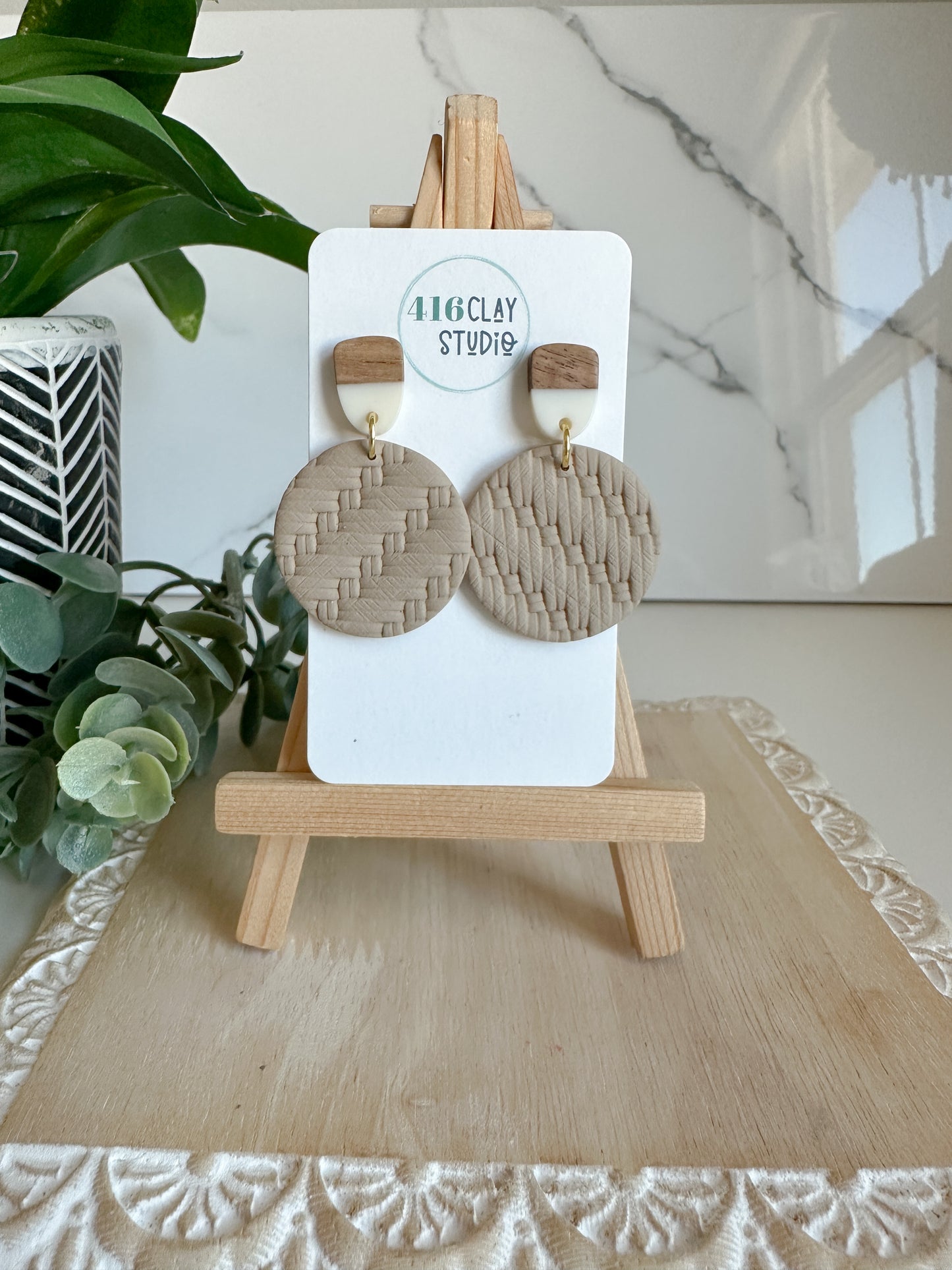 Round Faux Rattan Earrings (two options)