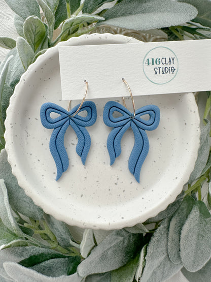 Bright Embossed Bow Earrings (six color options)