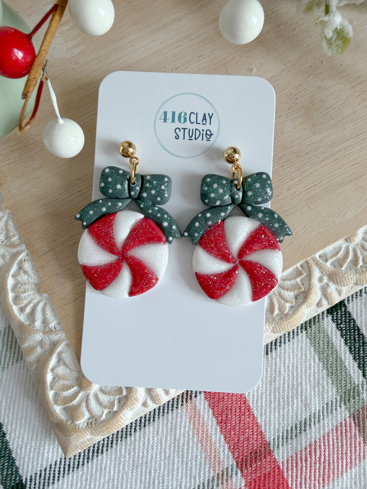 Peppermint & Bow Earrings