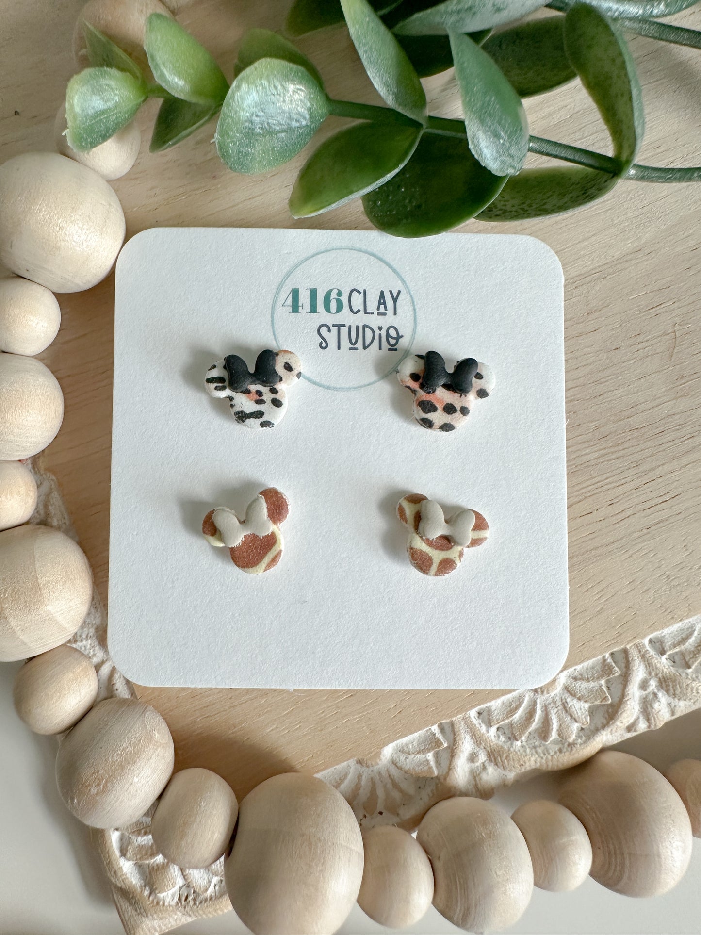 Animal Print Mouse Ear Stud Pack