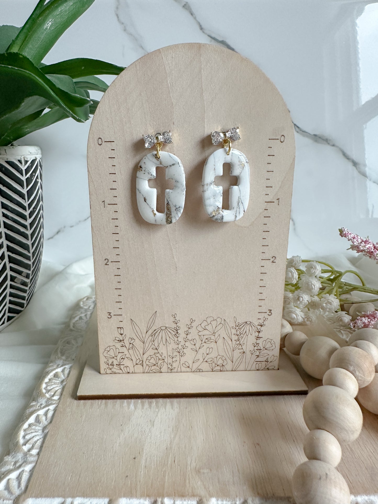 Marble Cutout Cross Earrings
