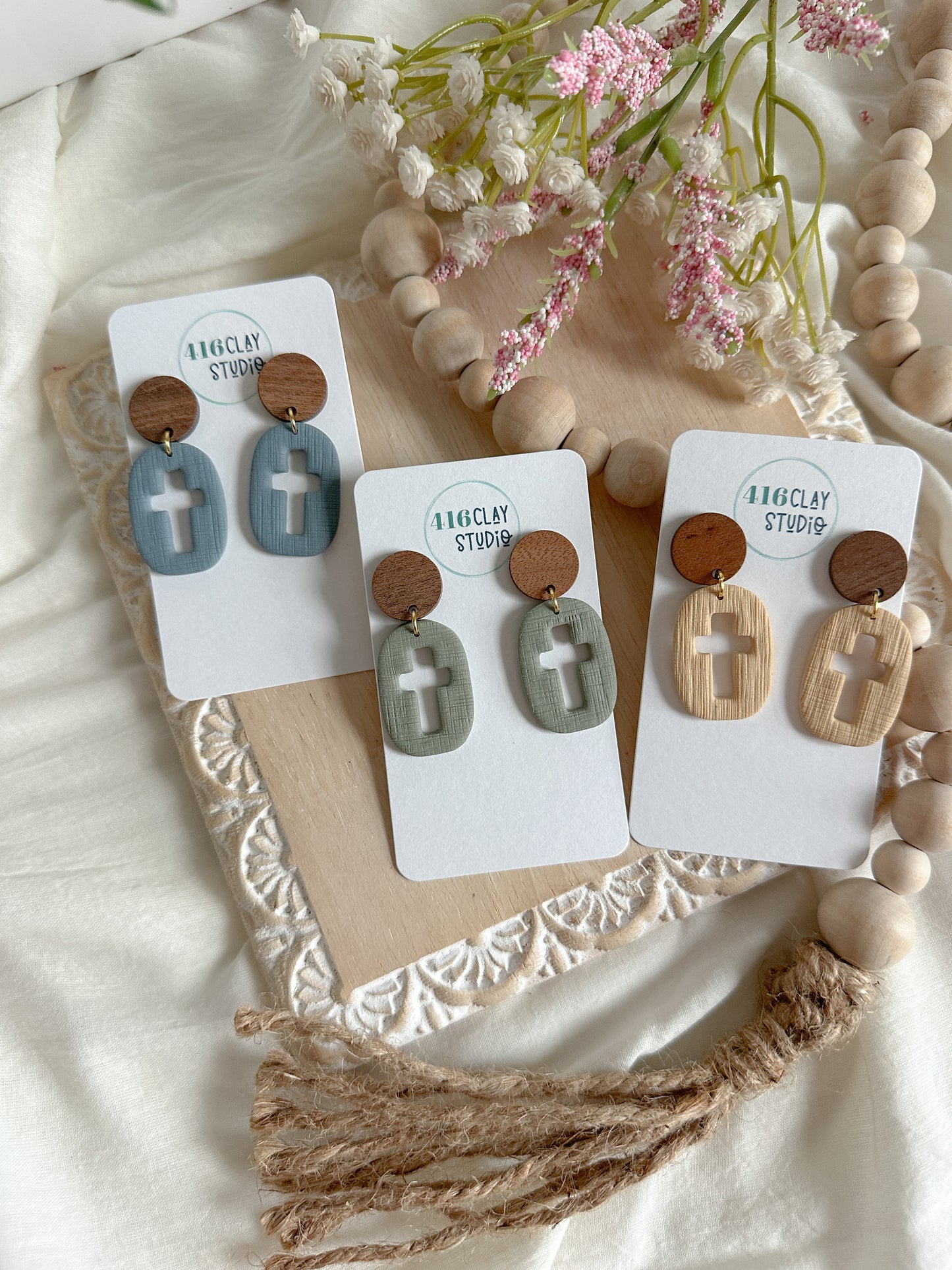 Cutout Cross Earrings (three color options)