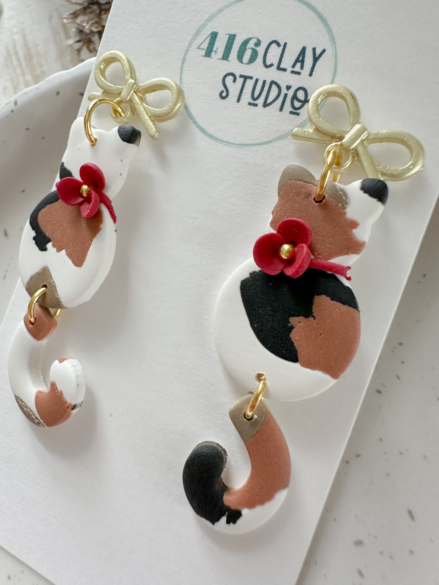 Christmas Calico Cat Earrings
