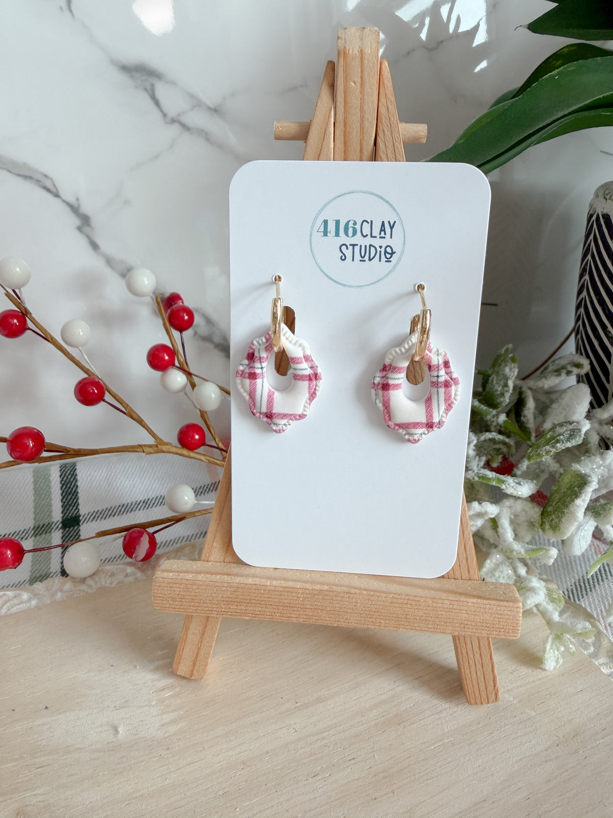 Plaid Christmas Charm Earrings
