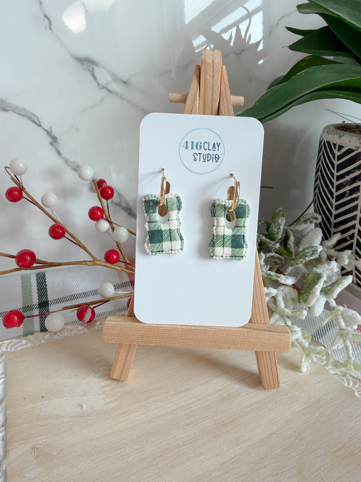 Plaid Christmas Charm Earrings
