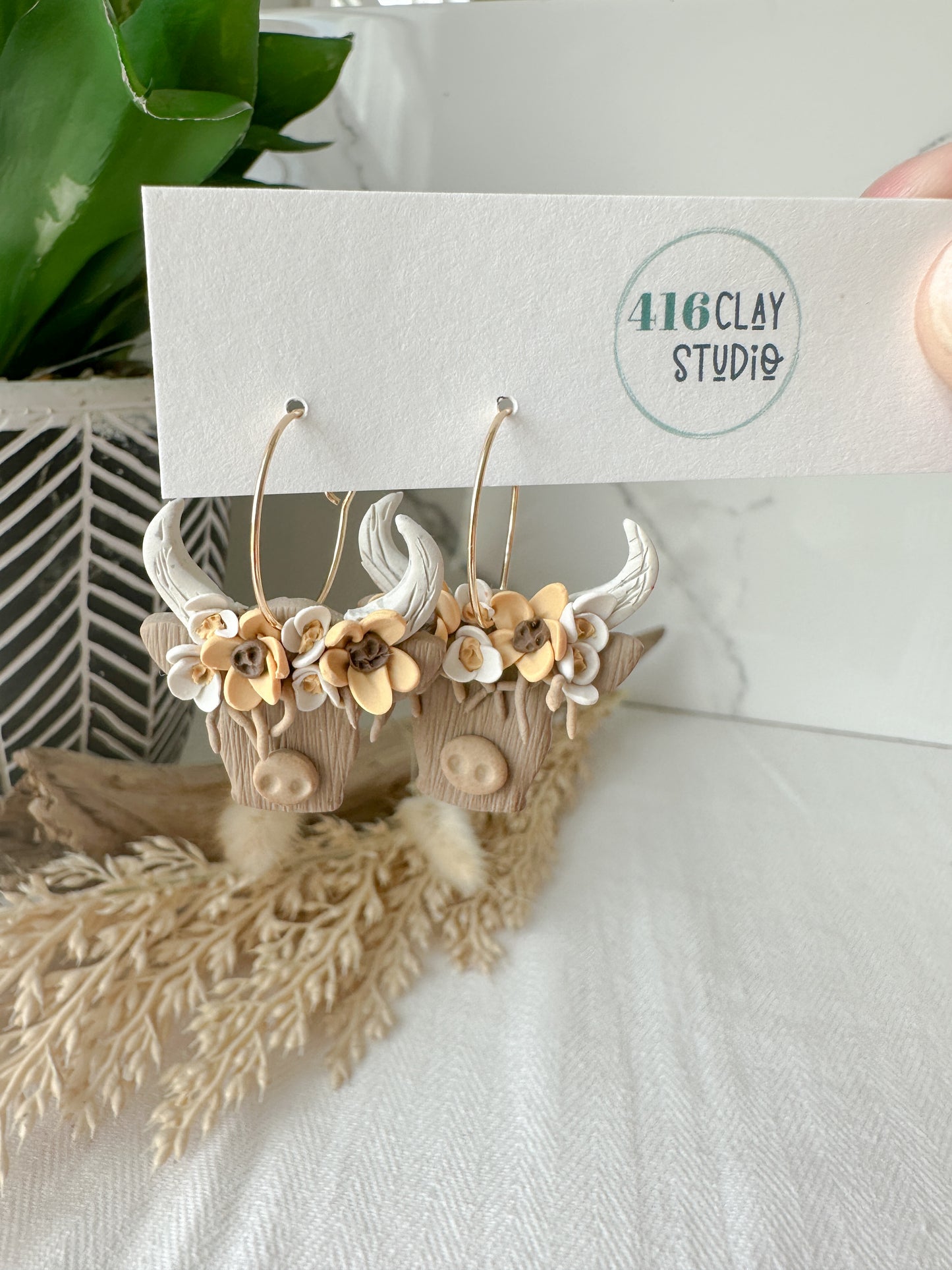 Autumn Highland Cow Hoop Earrings