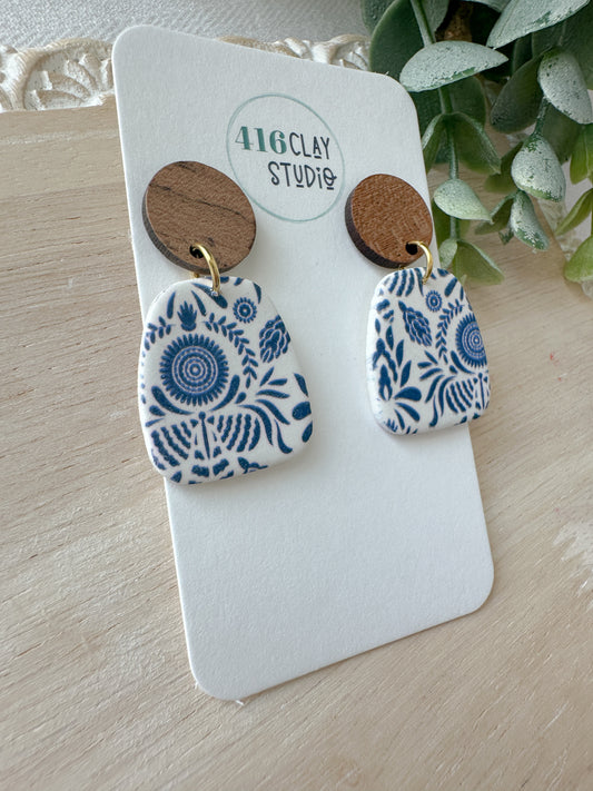 Blue and White Patterned Earrings