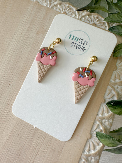 Ice Cream Cone Dangle Earrings (two flavors)