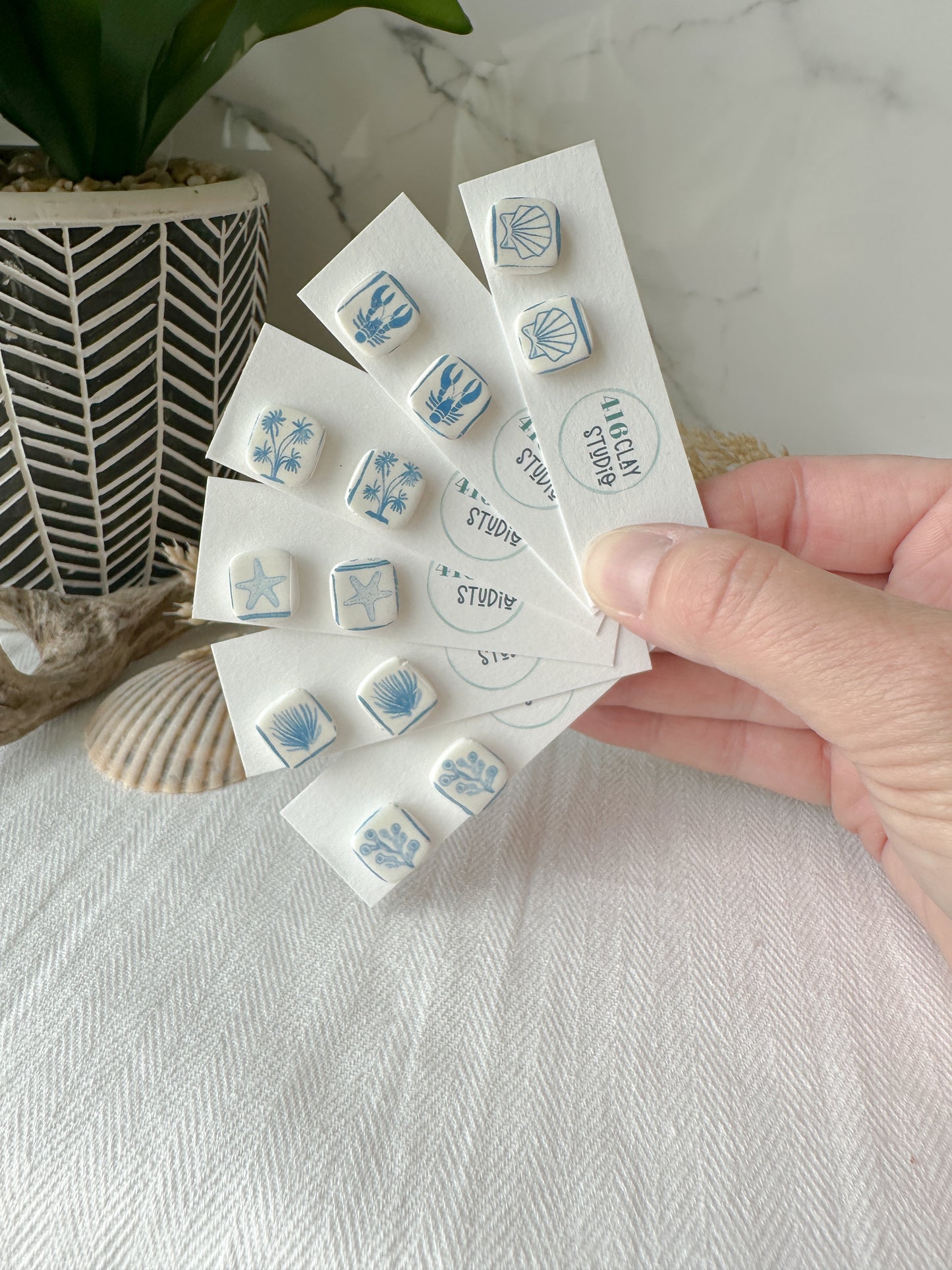 Blue and White Costal Stud Earrings