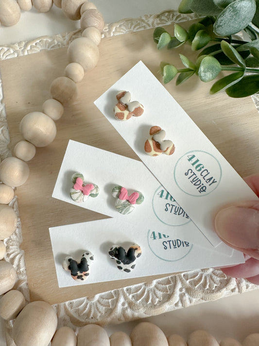 Safari Mouse Ear Stud Earrings