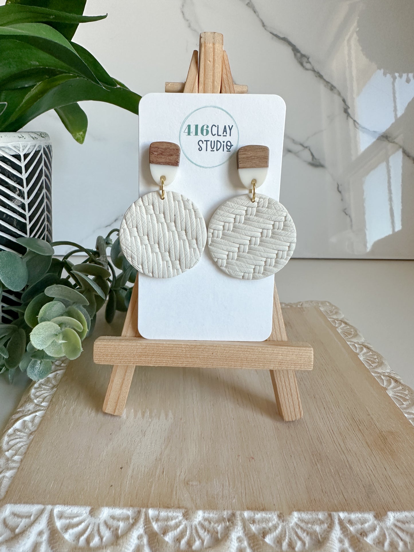 Round Faux Rattan Earrings (two options)