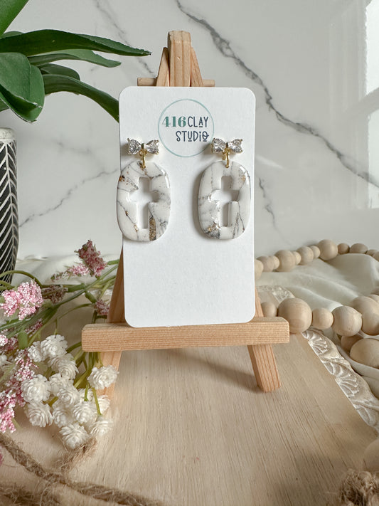 Marble Cutout Cross Earrings