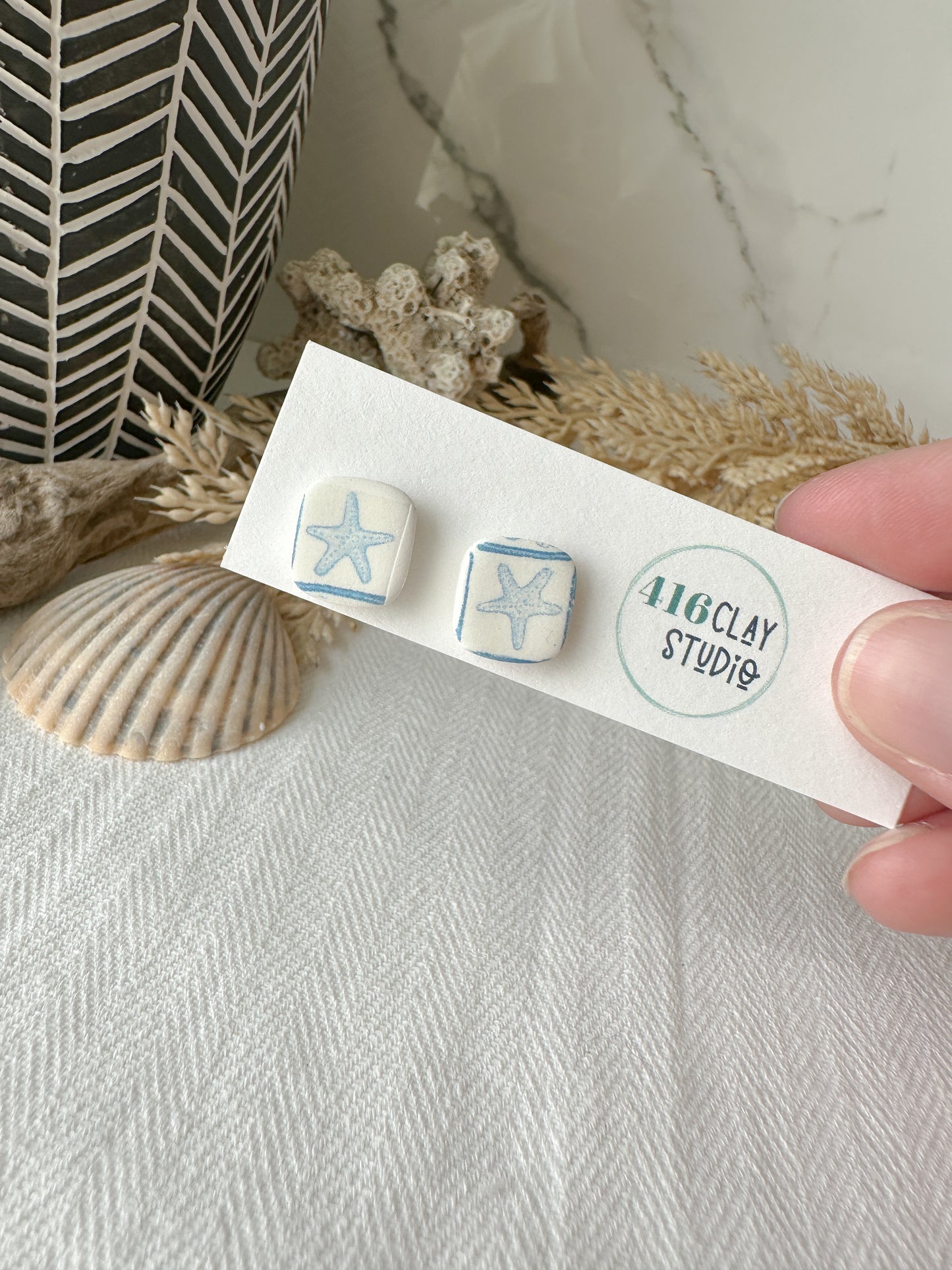 Blue and White Costal Stud Earrings