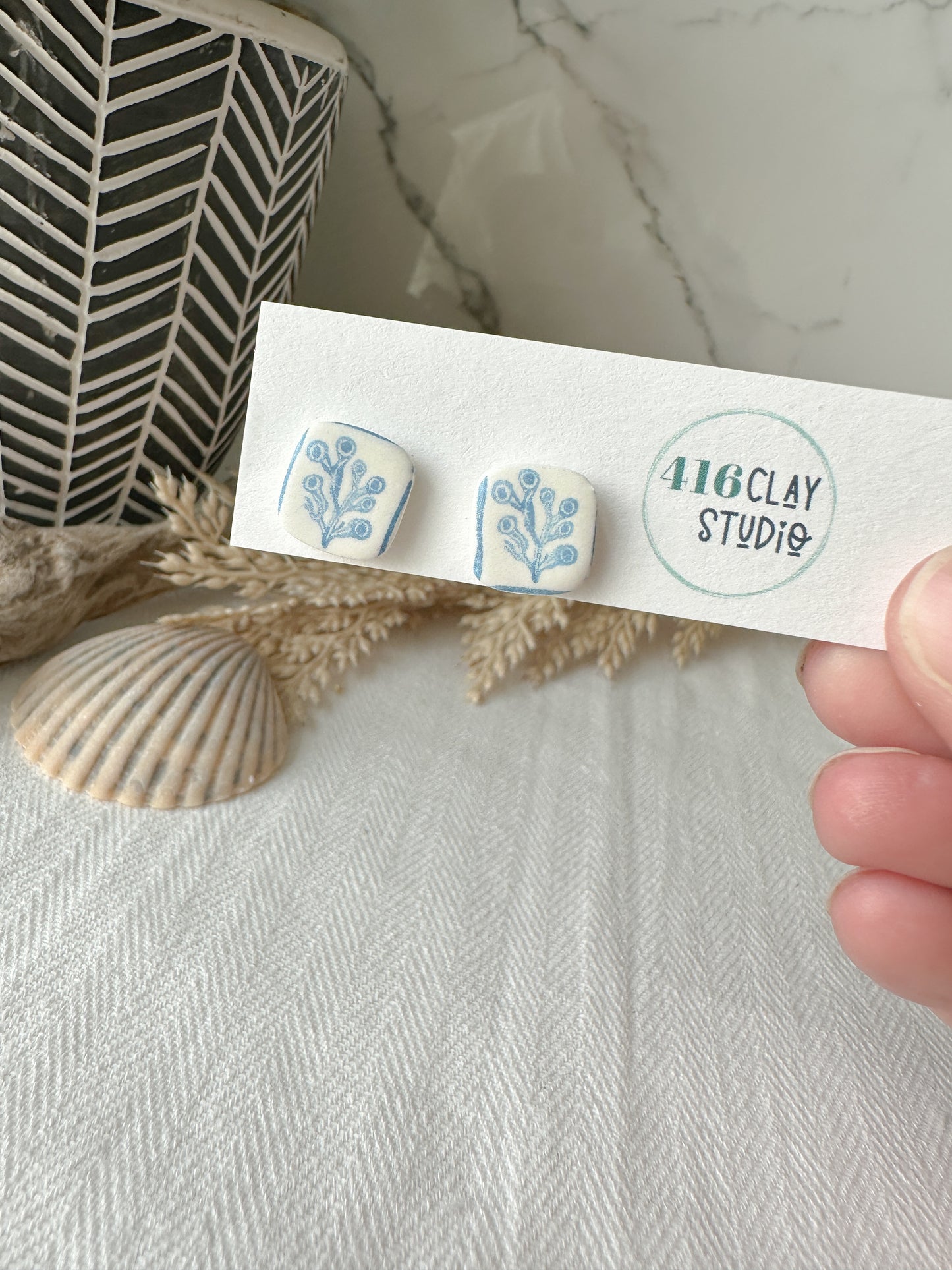 Blue and White Costal Stud Earrings