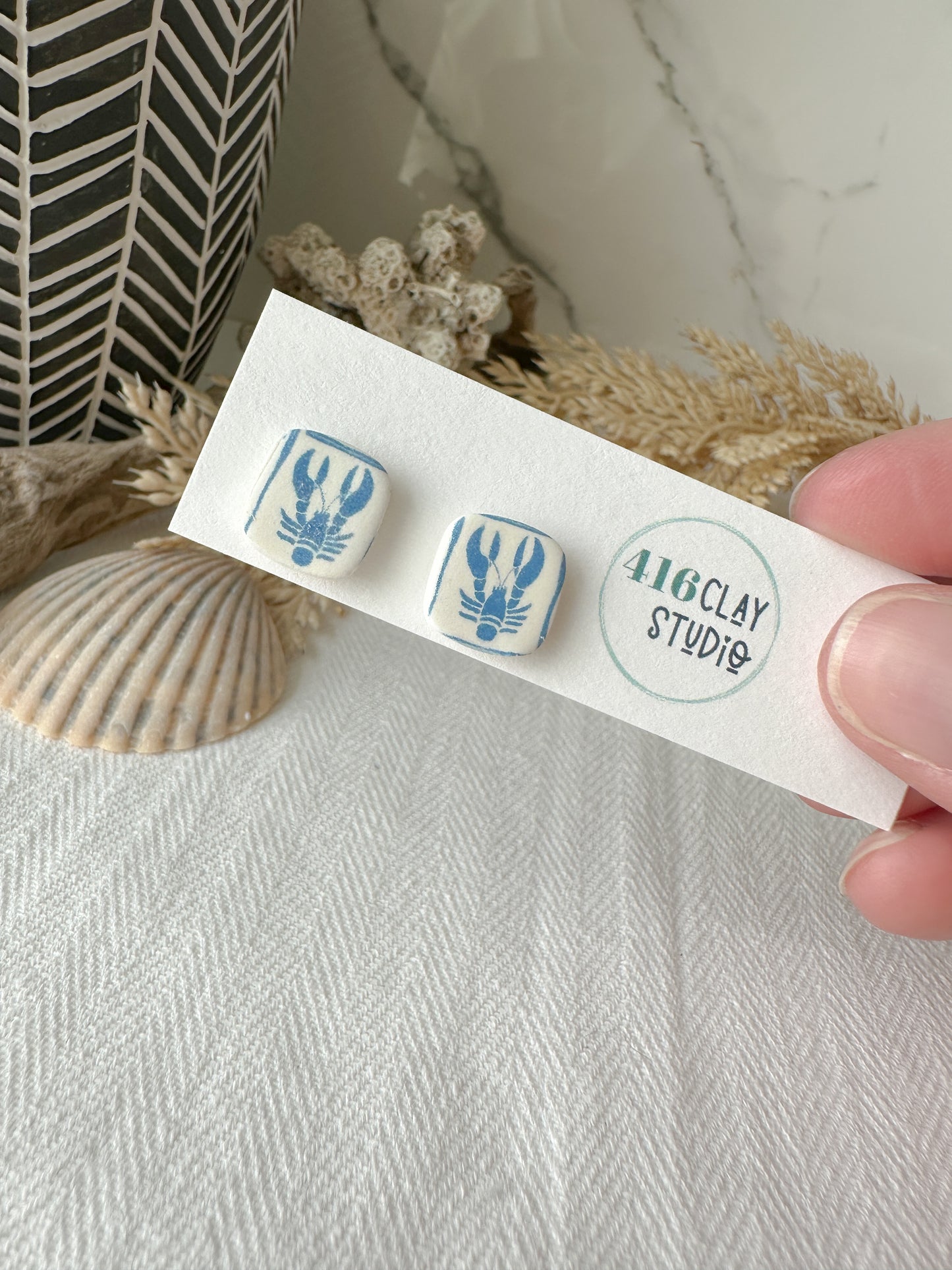 Blue and White Costal Stud Earrings