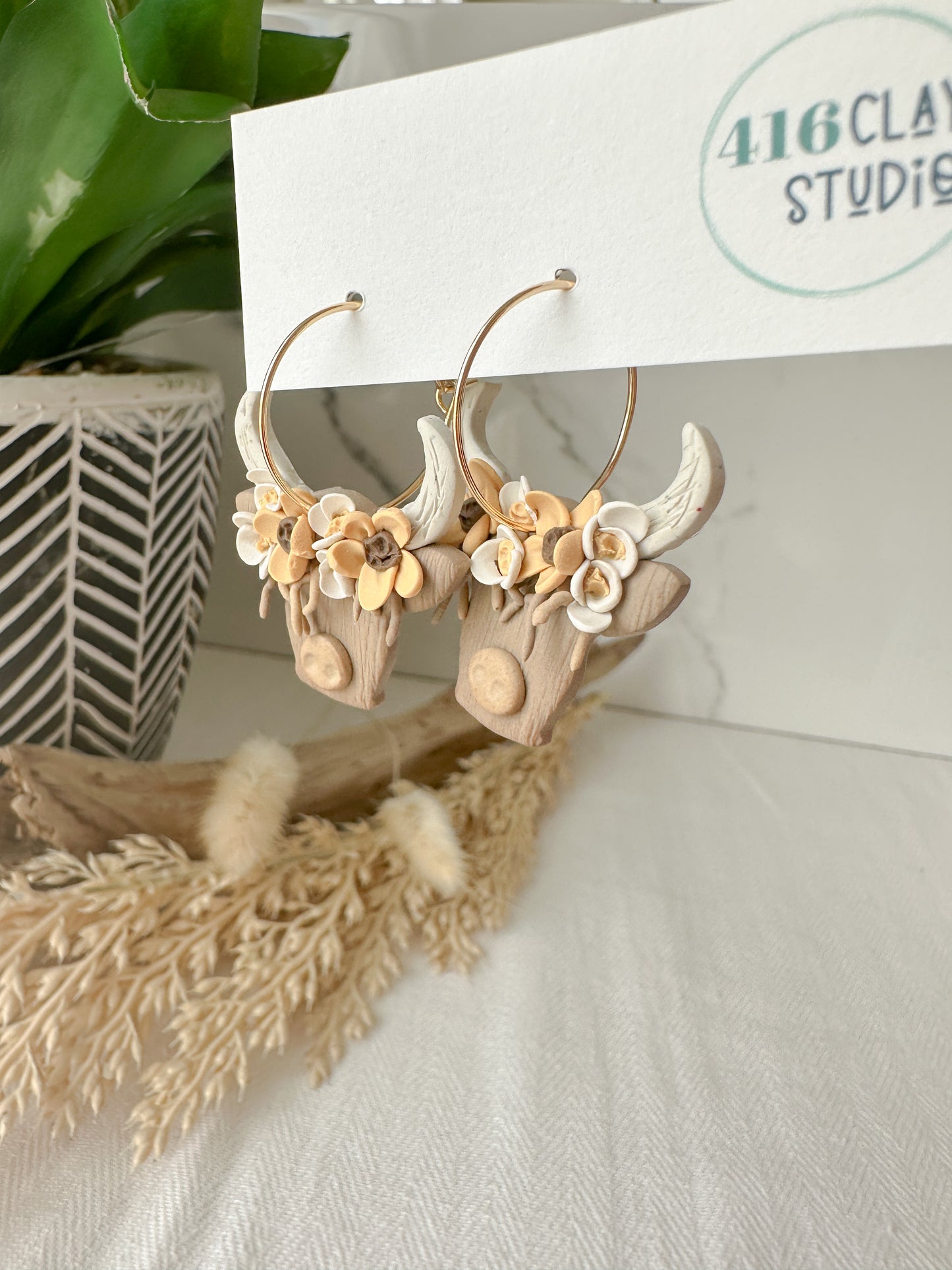 Autumn Highland Cow Hoop Earrings