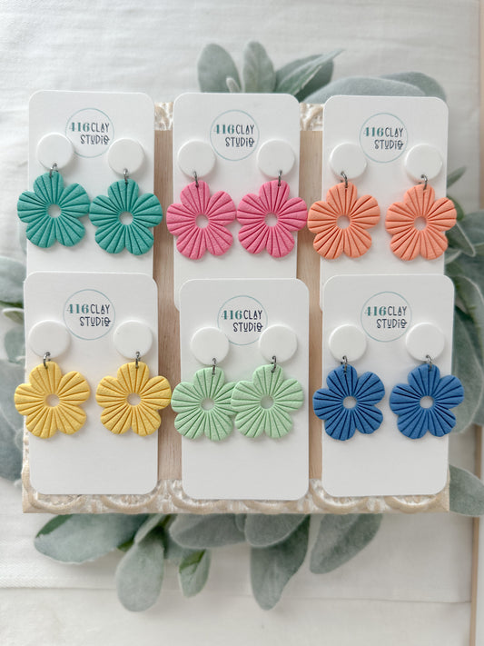 Embossed Flower Earrings (six color options)