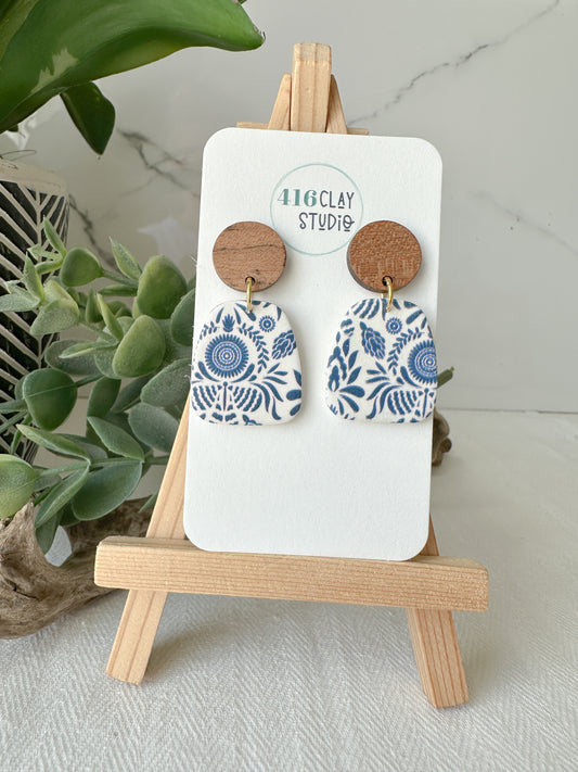 Blue and White Patterned Earrings