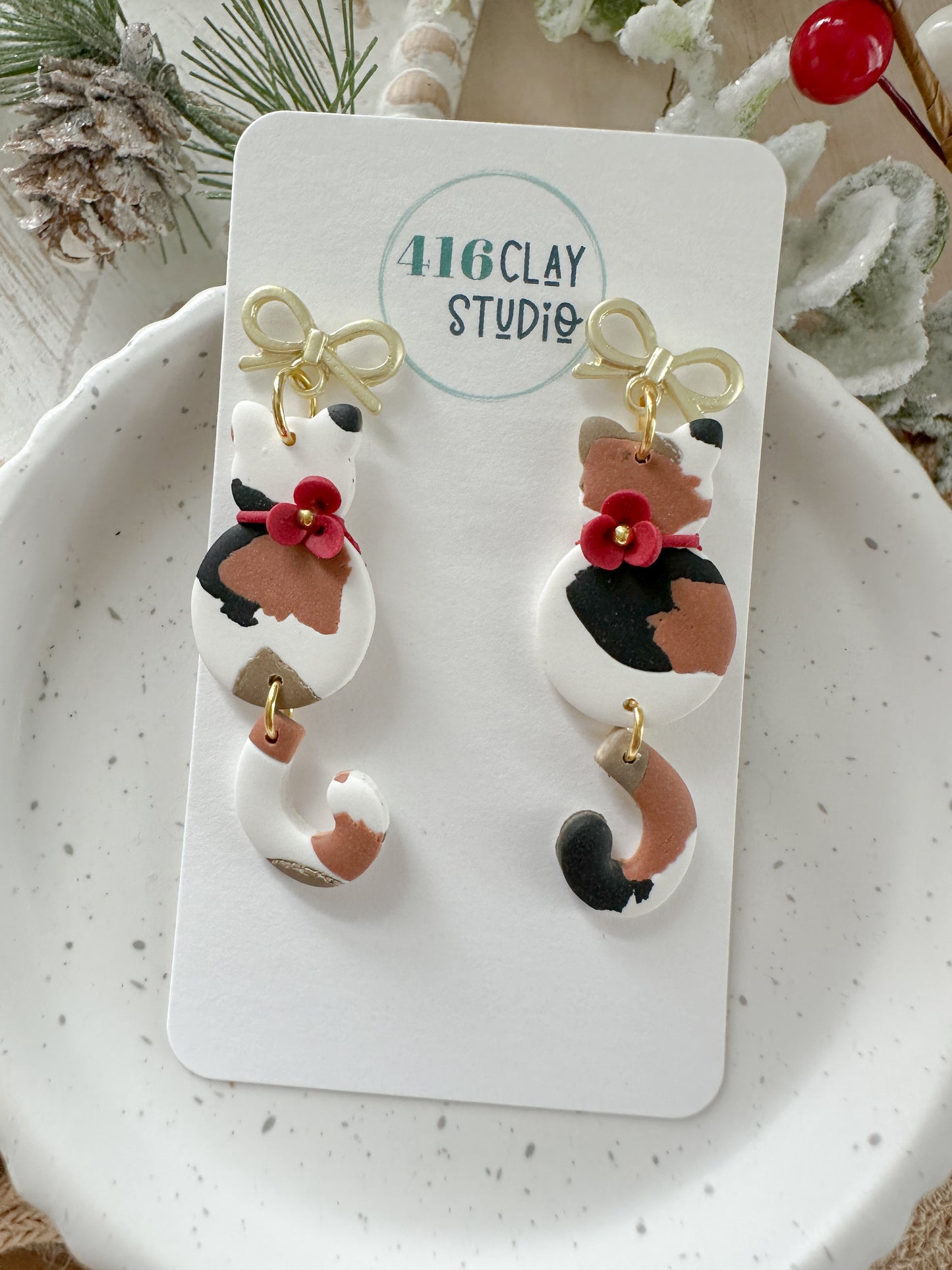 Christmas Calico Cat Earrings