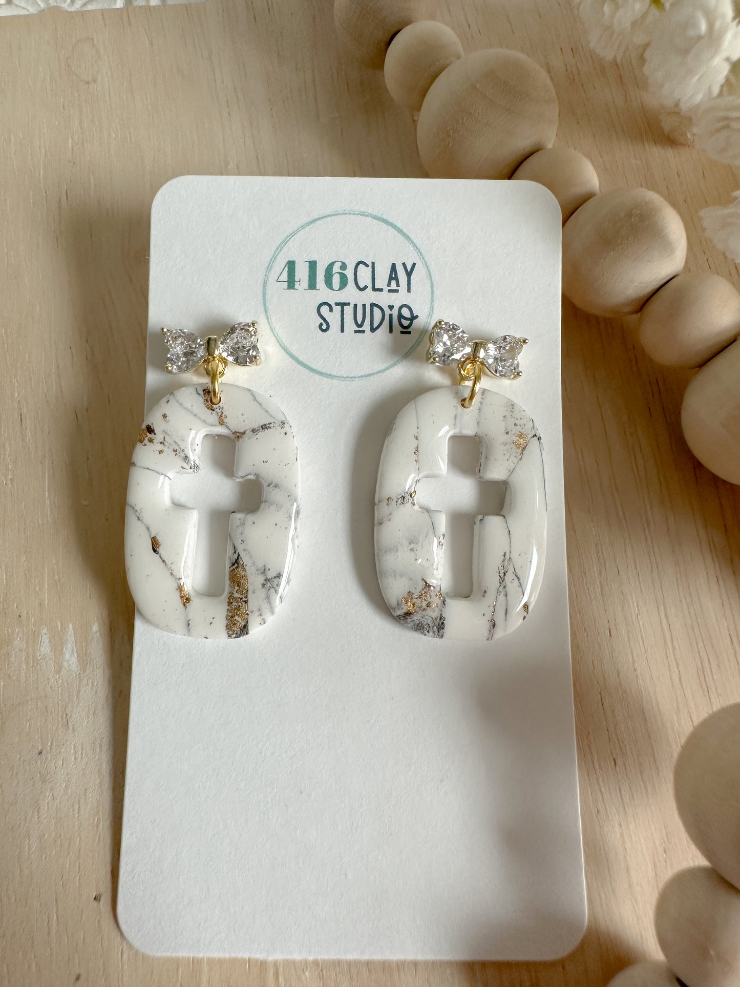 Marble Cutout Cross Earrings
