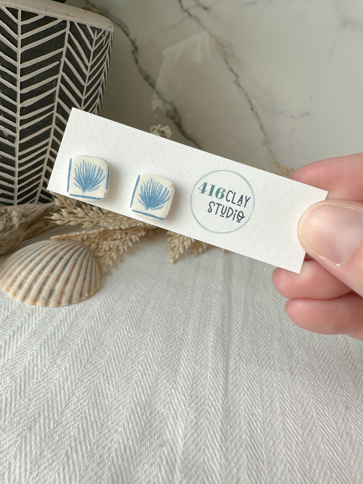 Blue and White Costal Stud Earrings