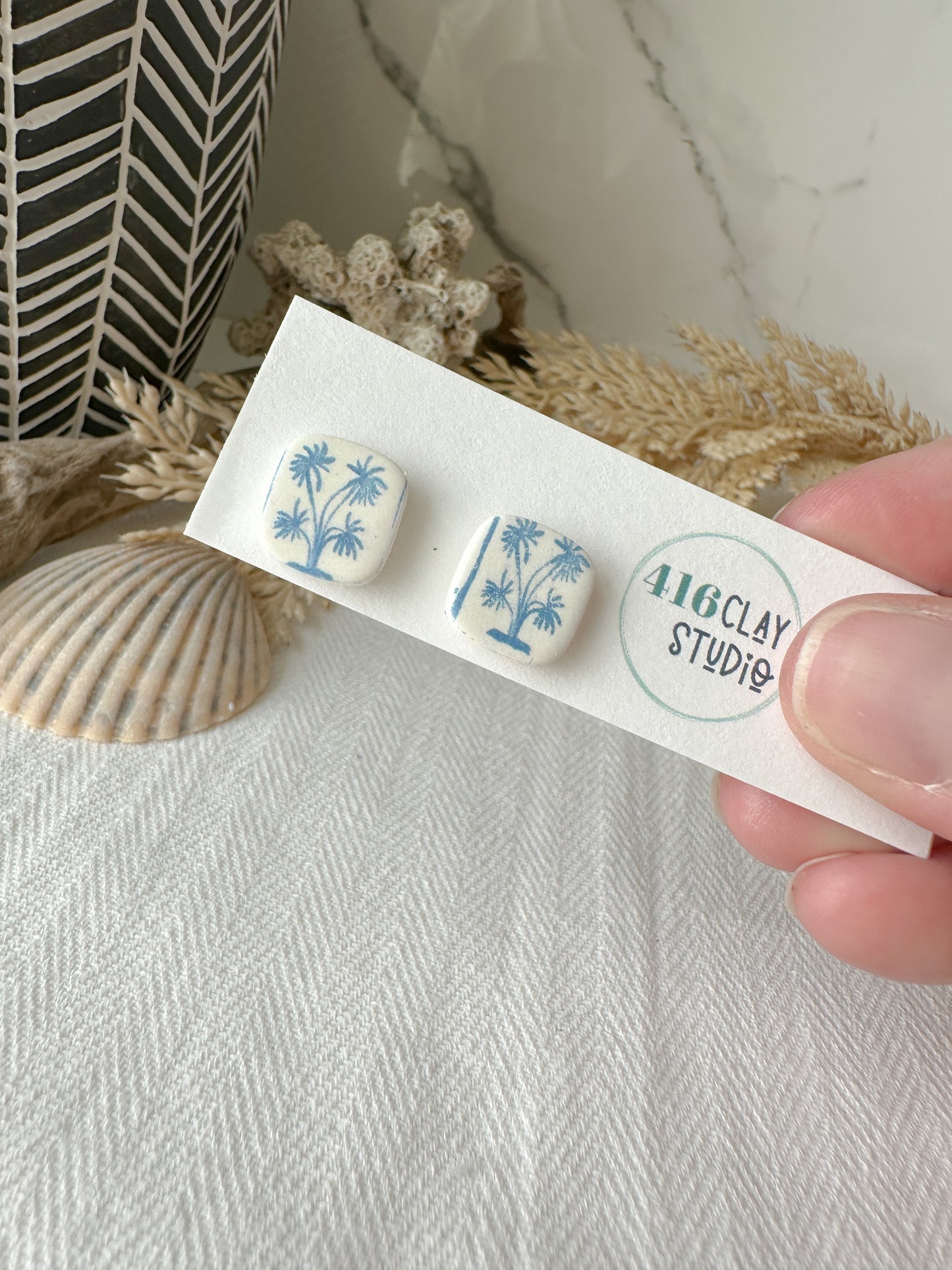 Blue and White Costal Stud Earrings