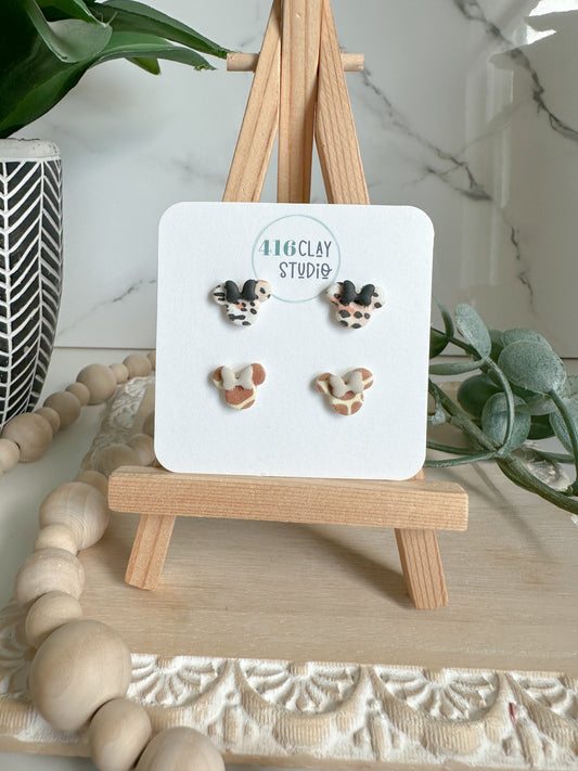 Animal Print Mouse Ear Stud Pack