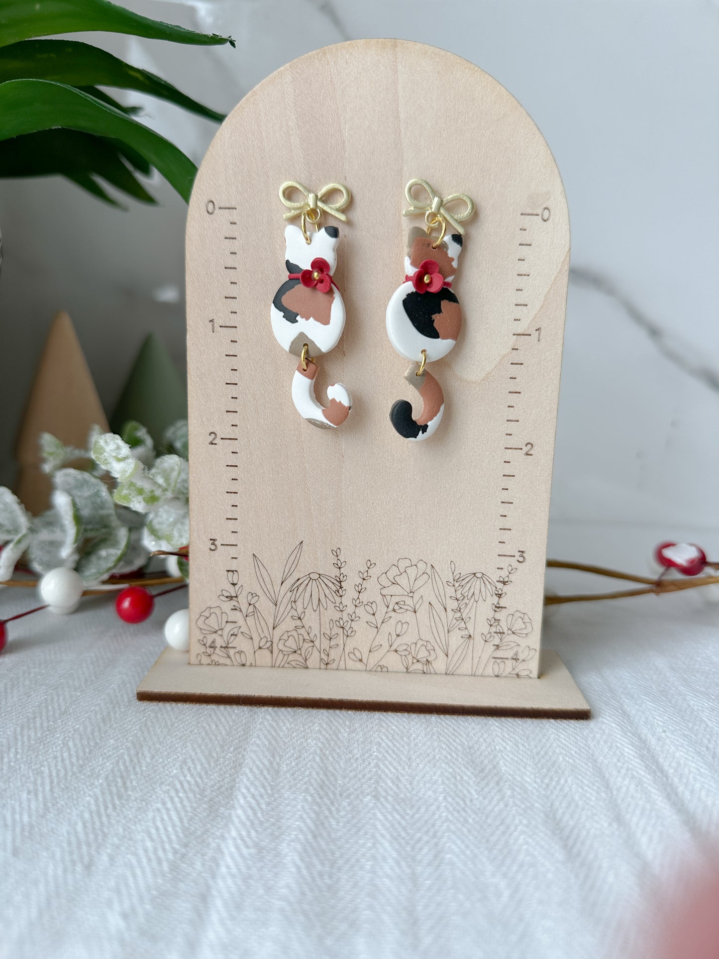 Christmas Calico Cat Earrings
