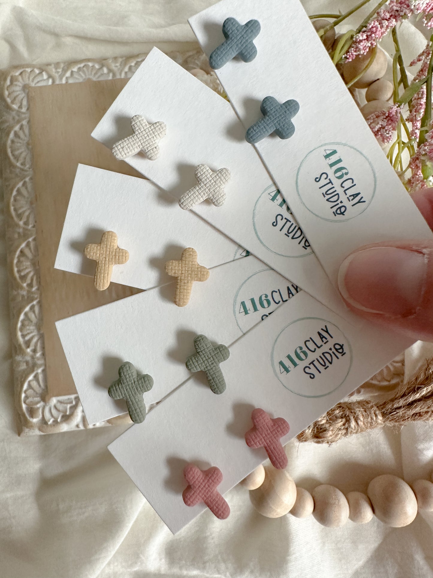 Cross Stud Earrings (five color options)