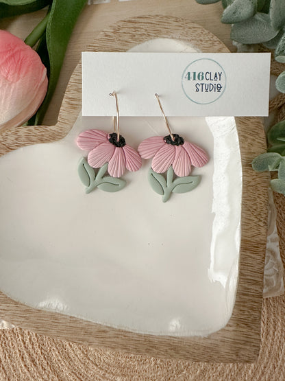 Spring Flower Hoop Earrings (Three Color Options)