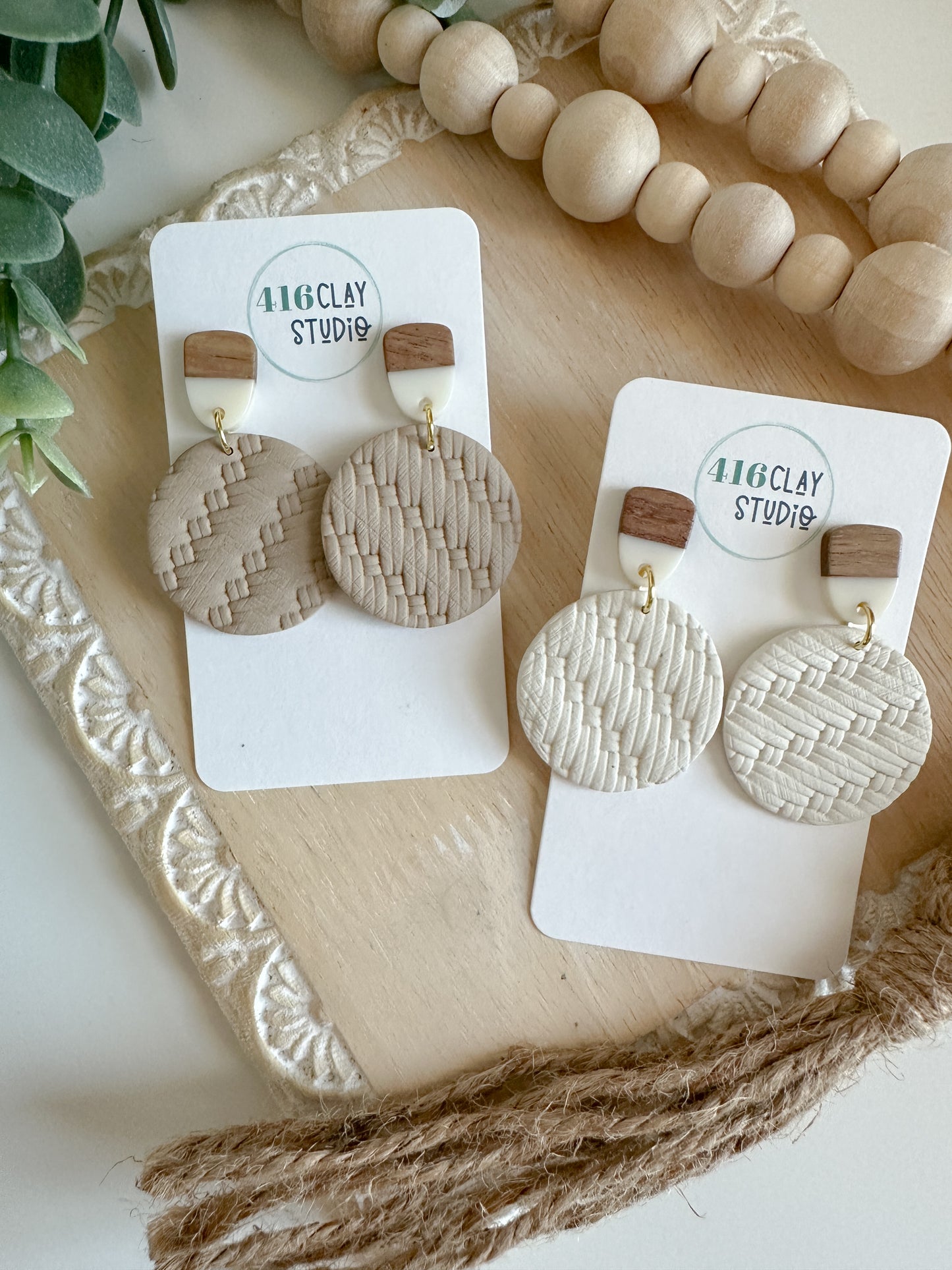 Round Faux Rattan Earrings (two options)