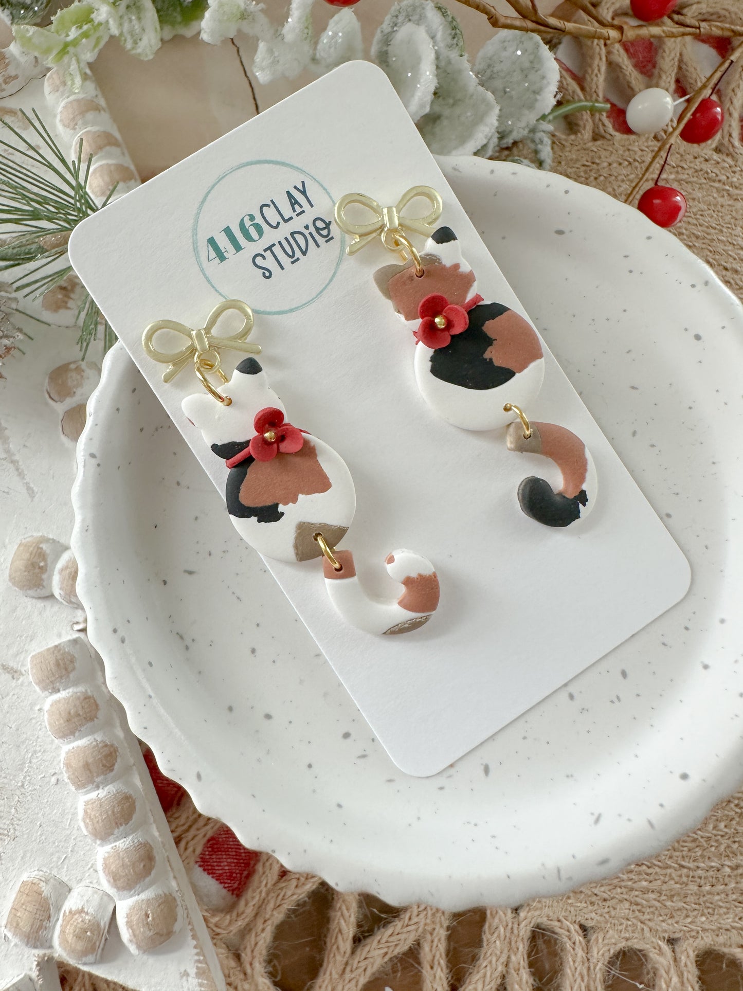 Christmas Calico Cat Earrings
