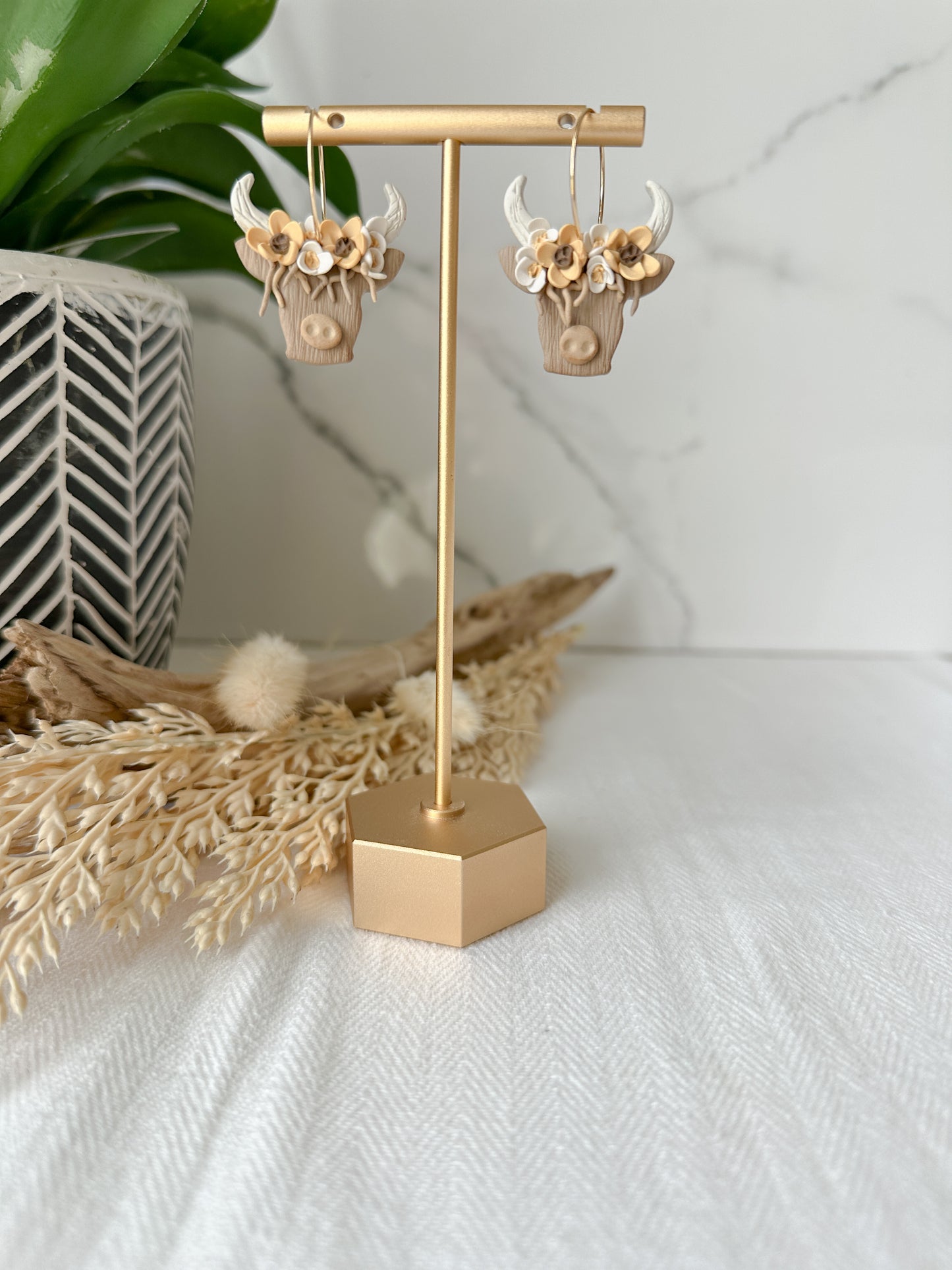 Autumn Highland Cow Hoop Earrings