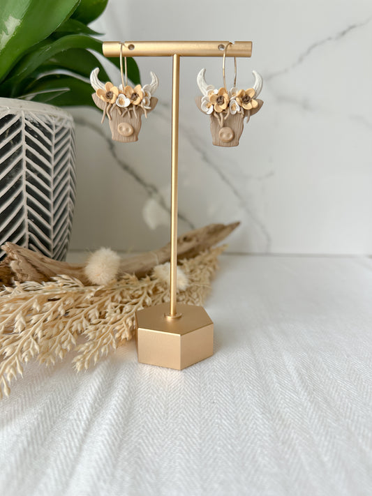 Autumn Highland Cow Hoop Earrings