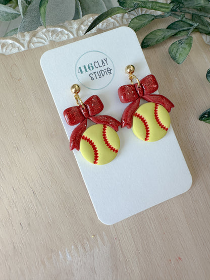 Softball Bow Earrings (multiple color options)