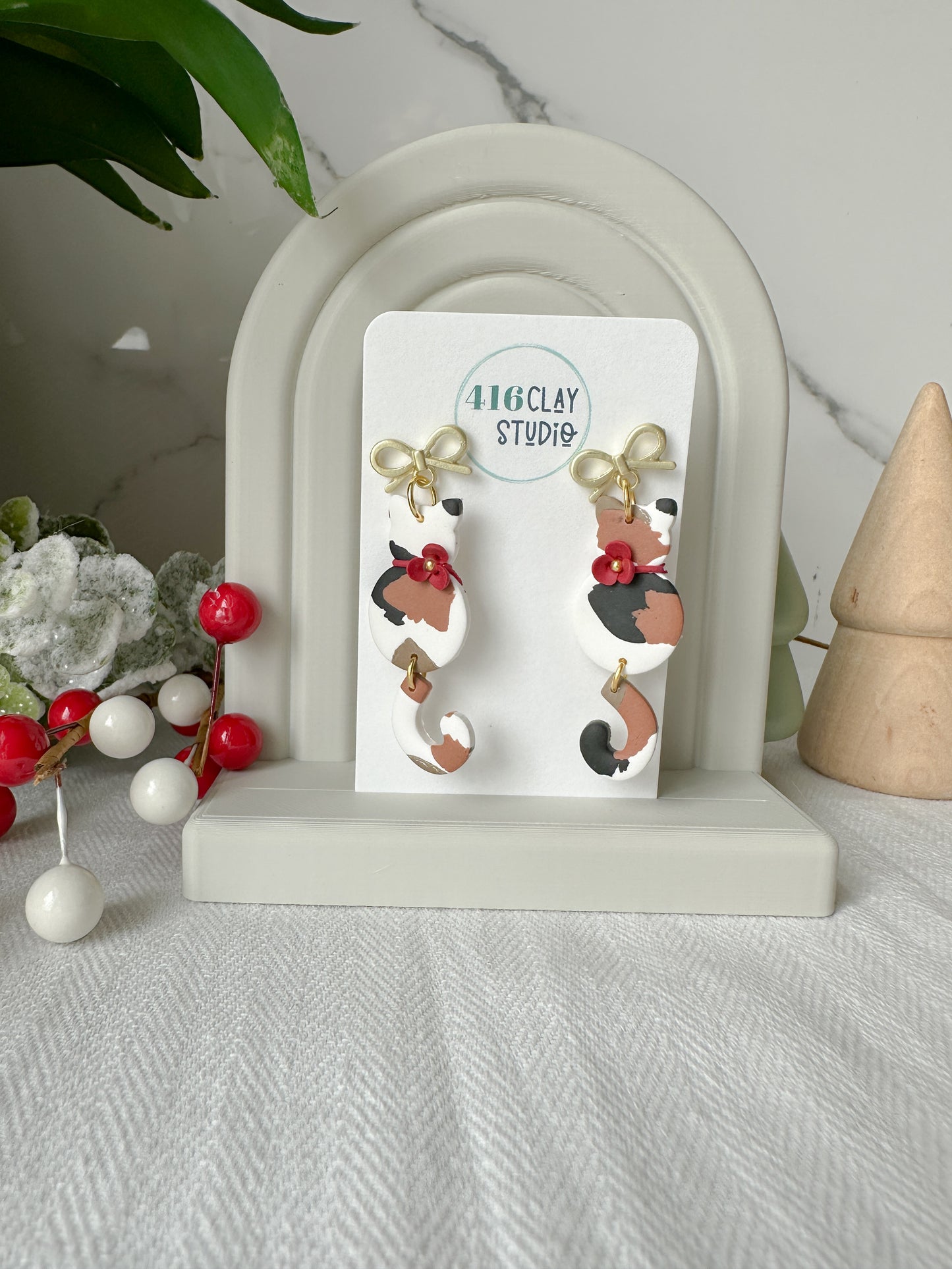 Christmas Calico Cat Earrings