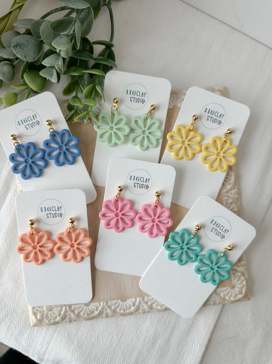 Dainty Cut Out Flower Earrings (six color options)